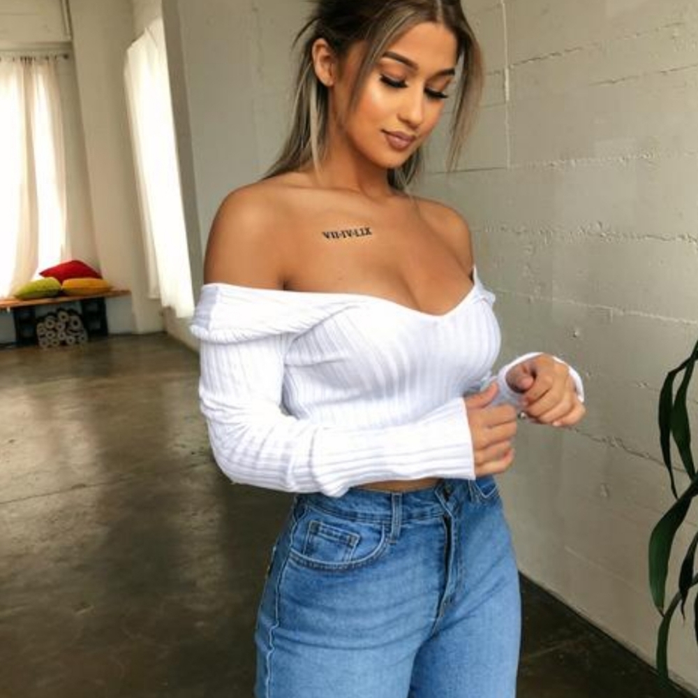 GRAY RIBBED CROP TOP SWEATER - Picture 1 of 6
